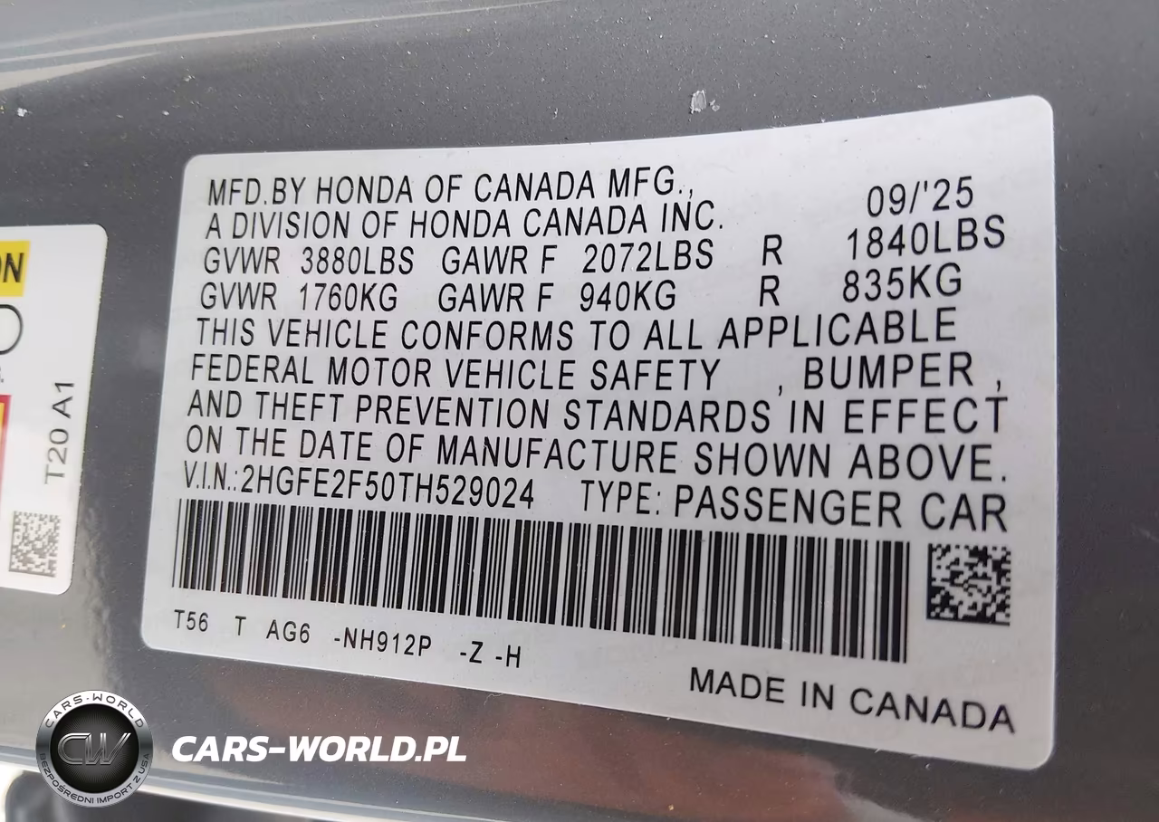 2026 Honda Civic Sport VIN:2HGFE2F50TH529024 - 9