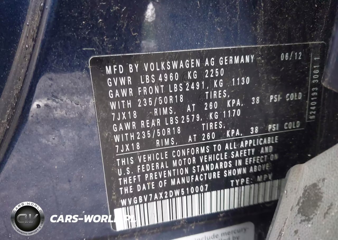 2013 Volkswagen Tiguan Se VIN:WVGBV7AX2DW510007 - 9