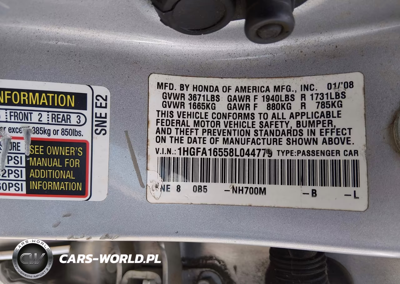 2008 Honda Civic Lx VIN:1HGFA16558L044779 - 9