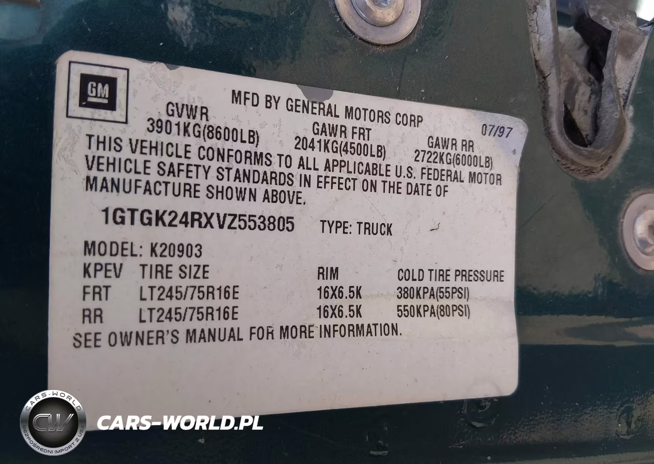 1997 GMC Sierra 2500 Hd Sl VIN:1GTGK24RXVZ553805 - 9