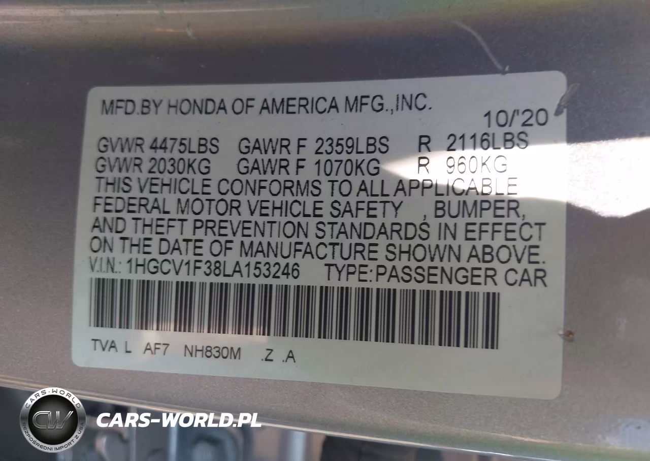 2020 Honda Accord Sport VIN:1HGCV1F38LA153246 - 9