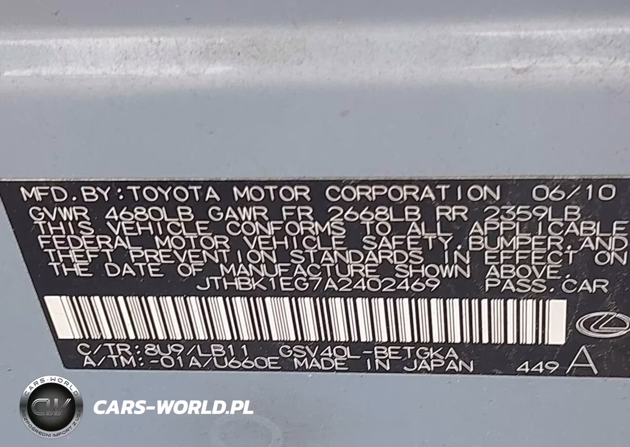 2010 Lexus Es 350 VIN:JTHBK1EG7A2402469 - 9