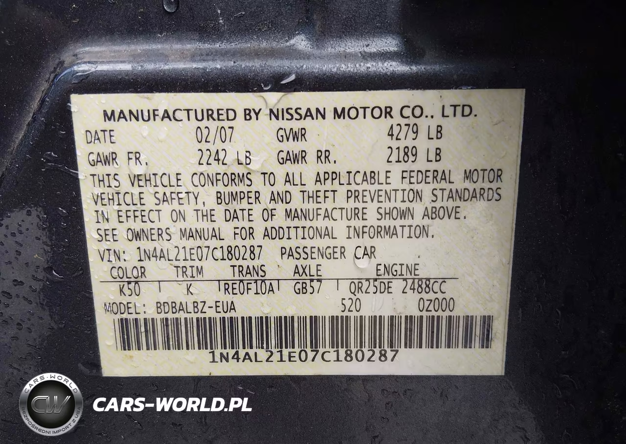 2007 Nissan Altima 2.5 S VIN:1N4AL21E07C180287 - 9