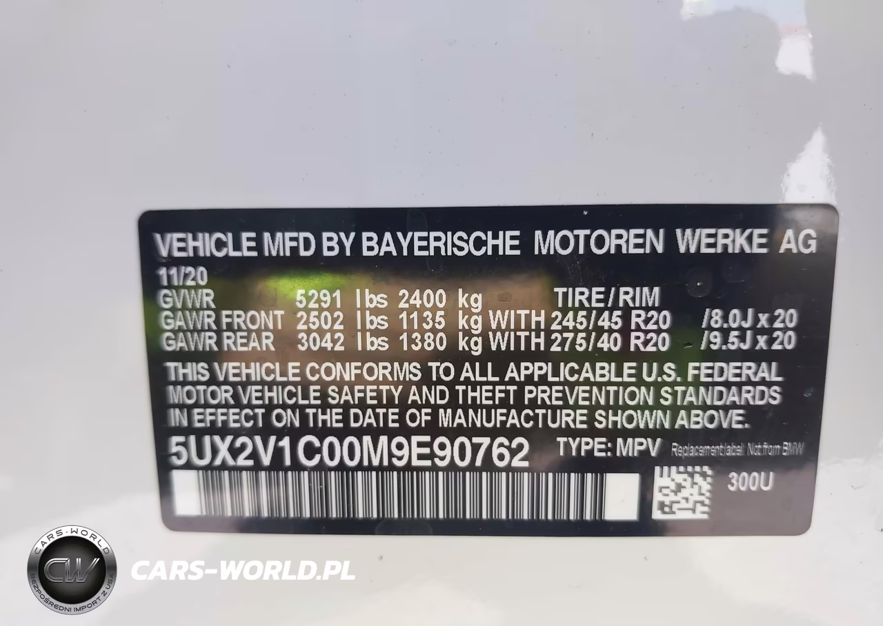 2021 BMW X4 xDrive30I VIN:5UX2V1C00M9E90762 - 9