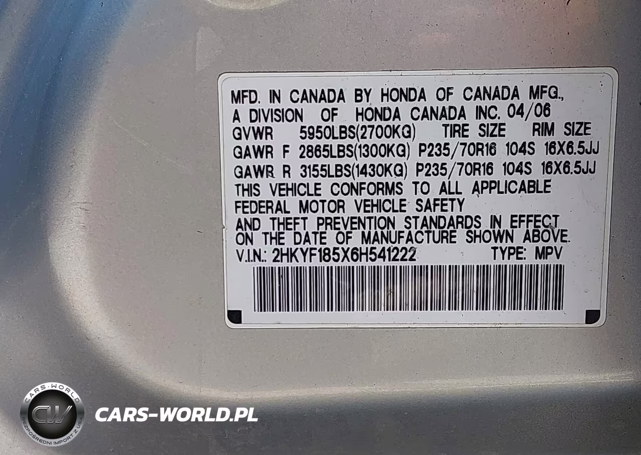 2006 Honda Pilot Ex-L VIN:2HKYF185X6H541222 - 9