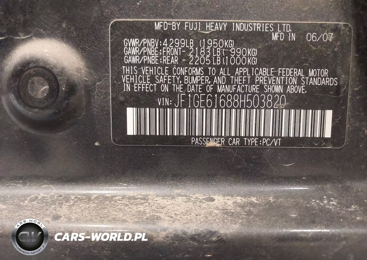 2008 Subaru Impreza (Natl) I VIN:JF1GE61688H503820 - 9