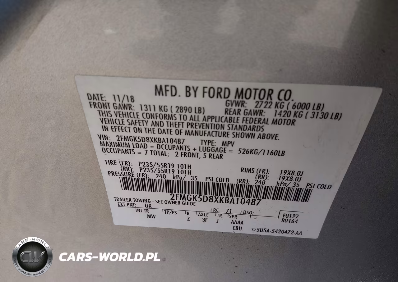 2019 Ford Flex Limited VIN:2FMGK5D8XKBA10487 - 9