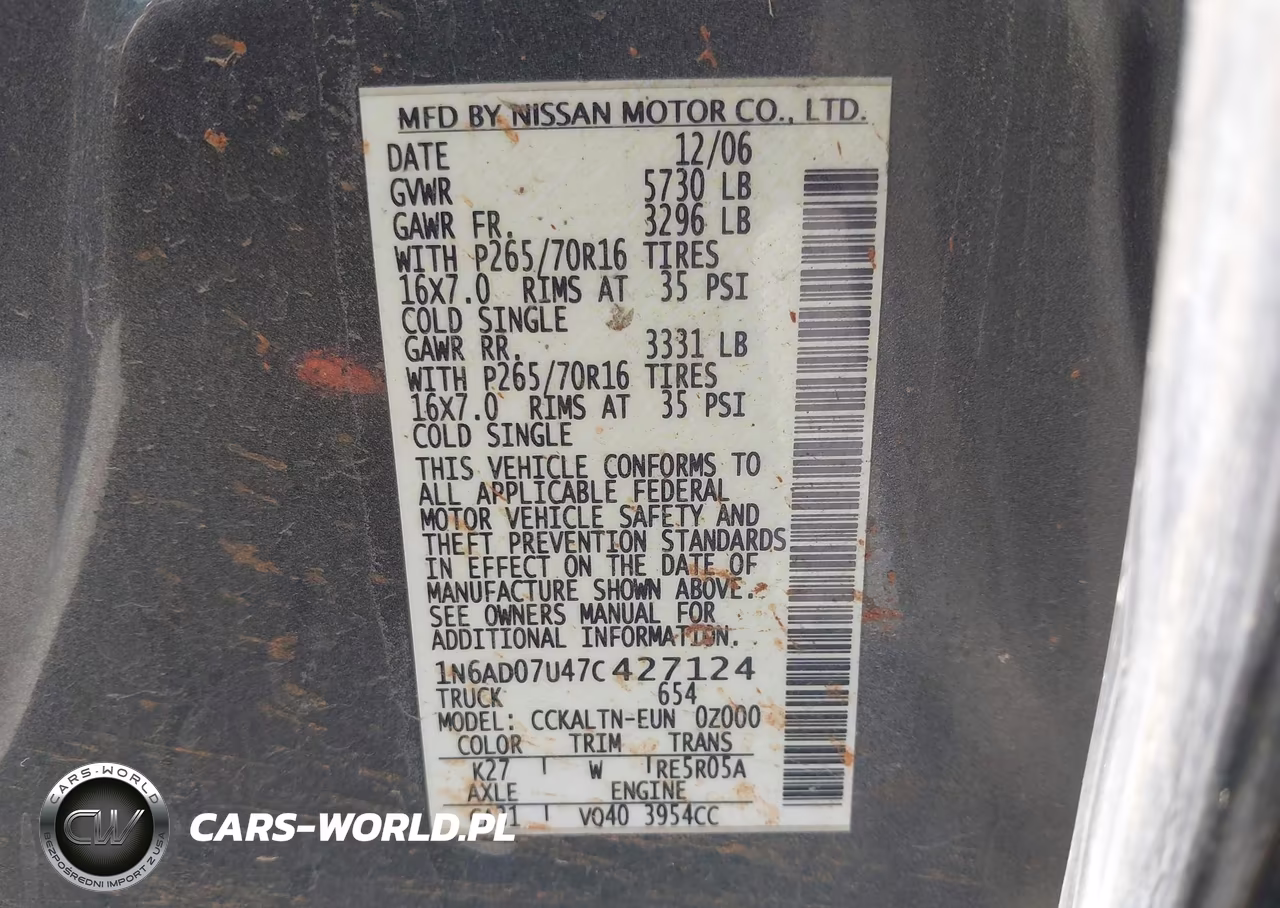 2007 Nissan Frontier Se VIN:1N6AD07U47C427124 - 9