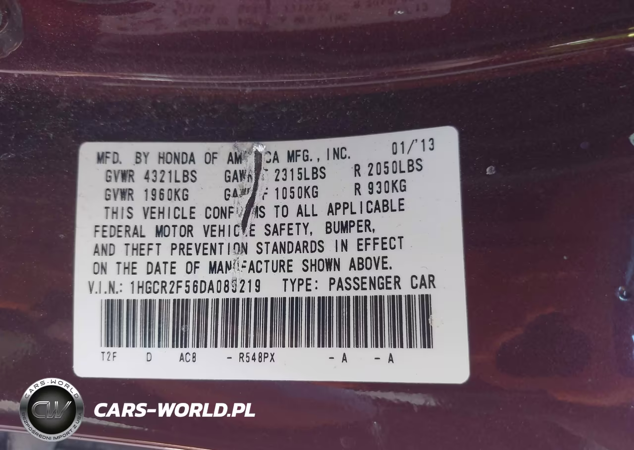 2013 Honda Accord Sport VIN:1HGCR2F56DA089219 - 9