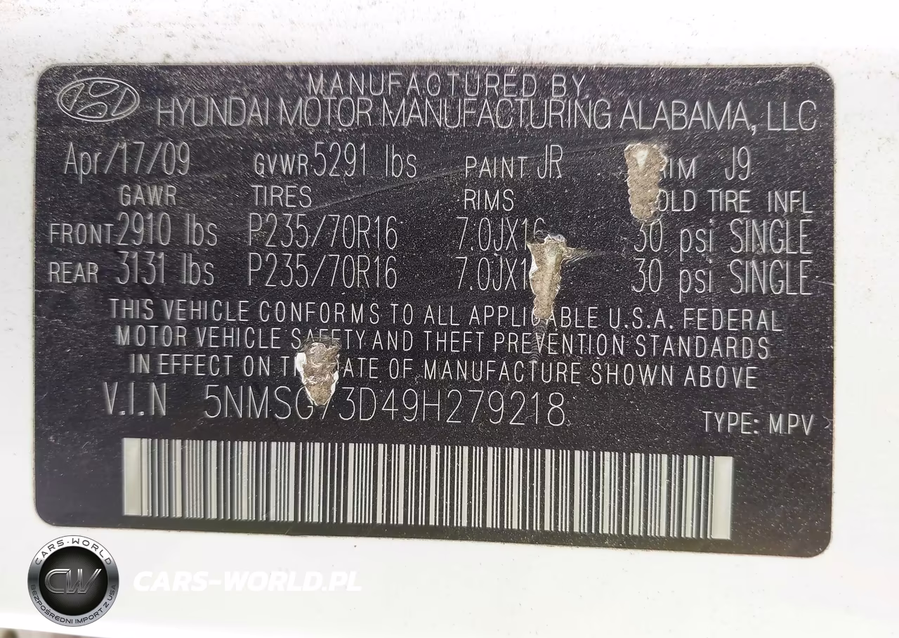 2009 Hyundai Santa Fe Gls VIN:5NMSG73D49H279218 - 9