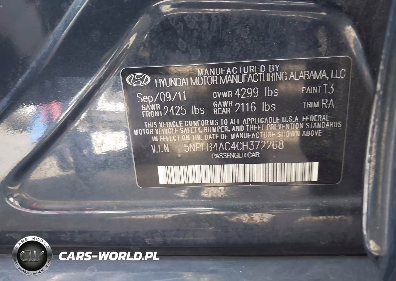 2012 Hyundai Sonata Gls VIN:5NPEB4AC4CH372268 - 9