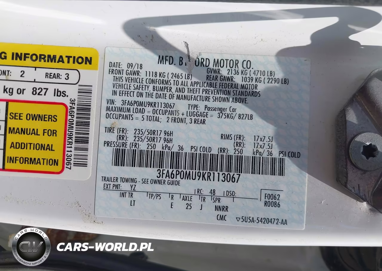 2019 Ford Fusion Hybrid Sel VIN:3FA6P0MU9KR113067 - 9