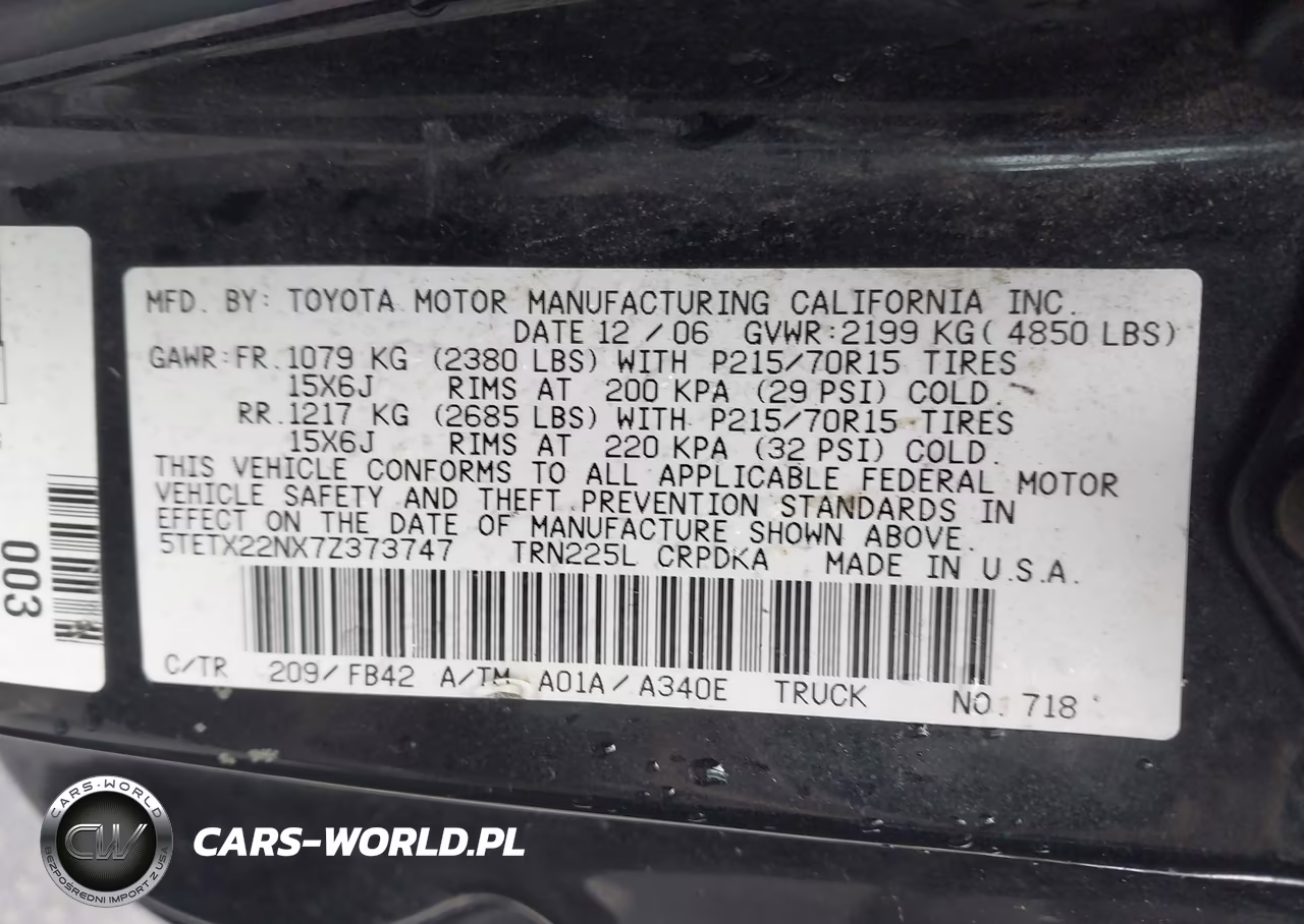 2007 Toyota Tacoma VIN:5TETX22NX7Z373747 - 9