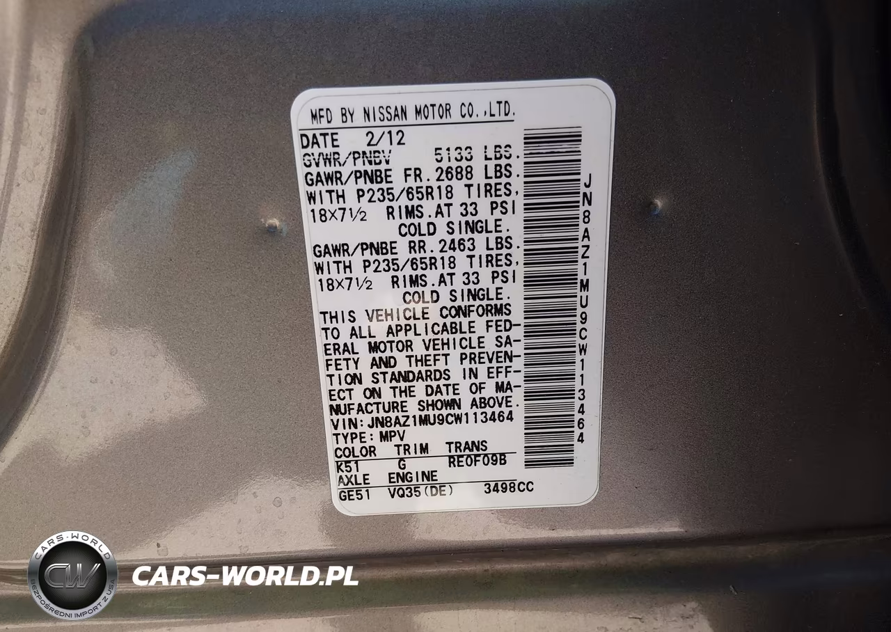 2012 Nissan Murano Sv VIN:JN8AZ1MU9CW113464 - 9