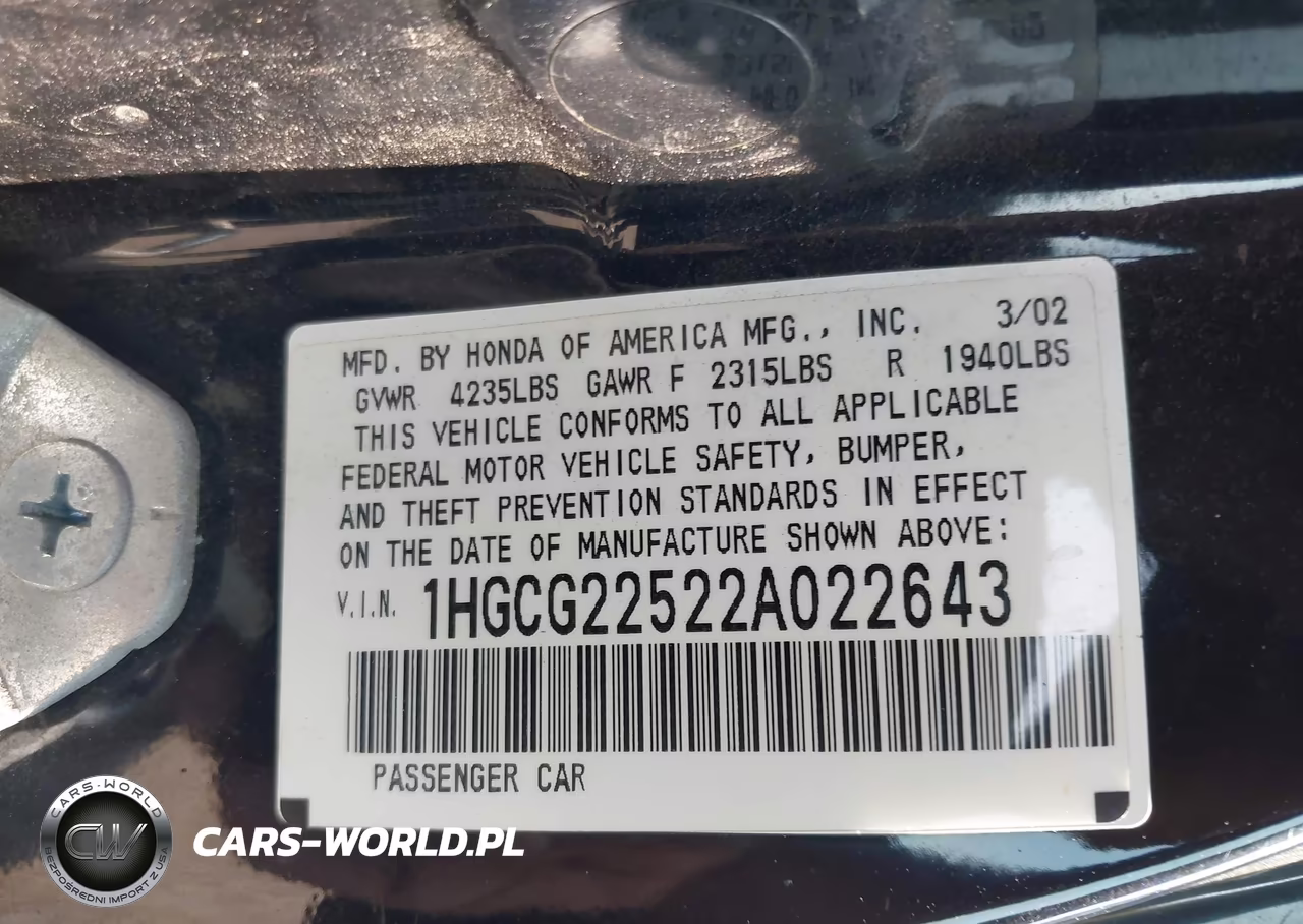 2002 Honda Accord 3.0 Ex VIN:1HGCG22522A022643 - 9