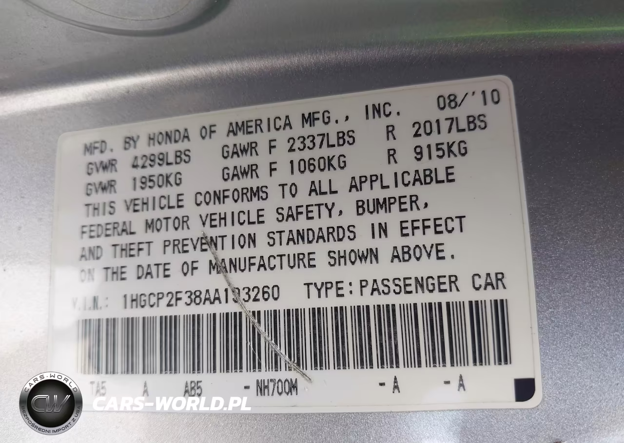 2010 Honda Accord 2.4 Lx VIN:1HGCP2F38AA193260 - 9