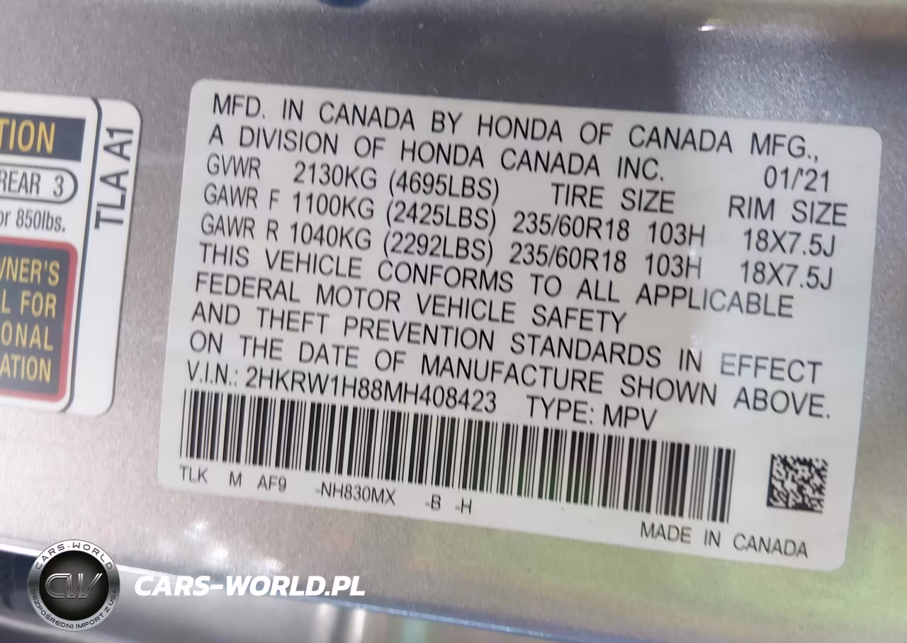 2021 Honda Cr-V 2Wd Ex-L VIN:2HKRW1H88MH408423 - 9