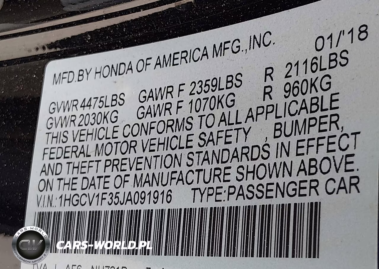 2018 Honda Accord Sport VIN:1HGCV1F35JA091916 - 9