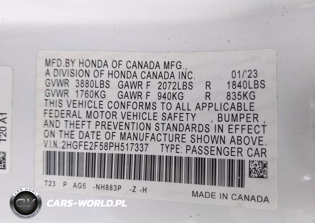2023 Honda Civic Sport VIN:2HGFE2F58PH517337 - 9