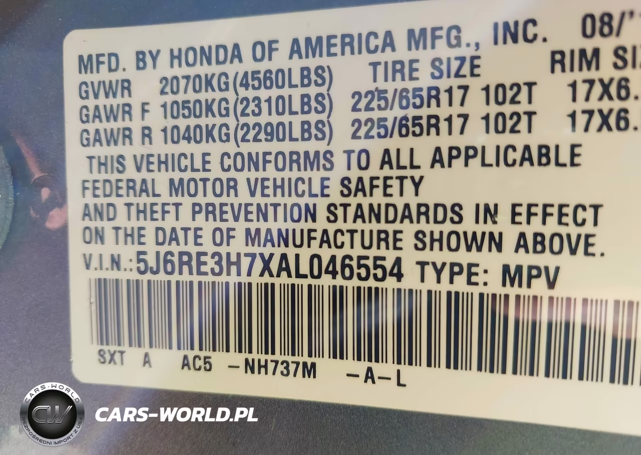 2010 Honda Cr-V Ex-L VIN:5J6RE3H7XAL046554 - 9