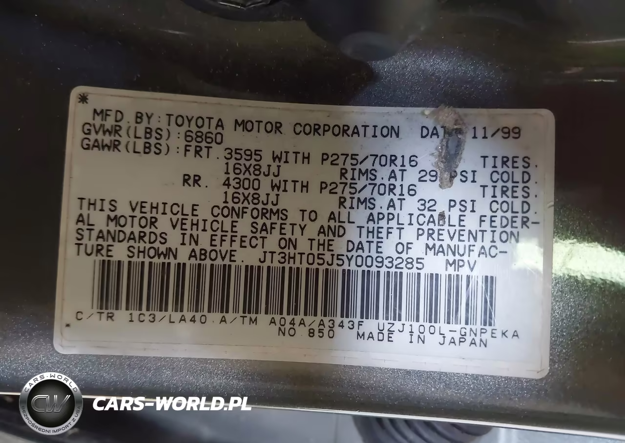 2000 Toyota Land Cruiser VIN:JT3HT05J5Y0093285 - 9