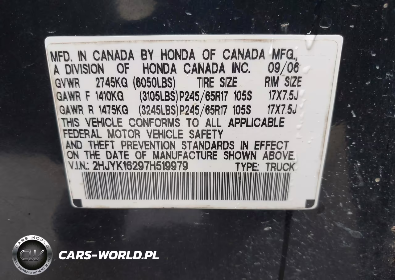 2007 Honda Ridgeline Rt VIN:2HJYK16297H519979 - 9