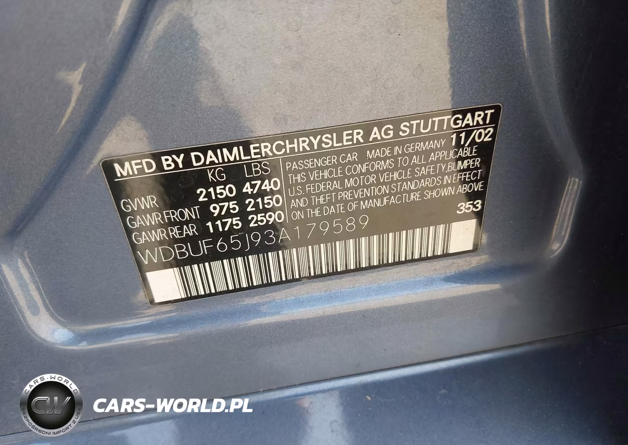 2003 Mercedes-Benz E 320 VIN:WDBUF65J93A179589 - 9