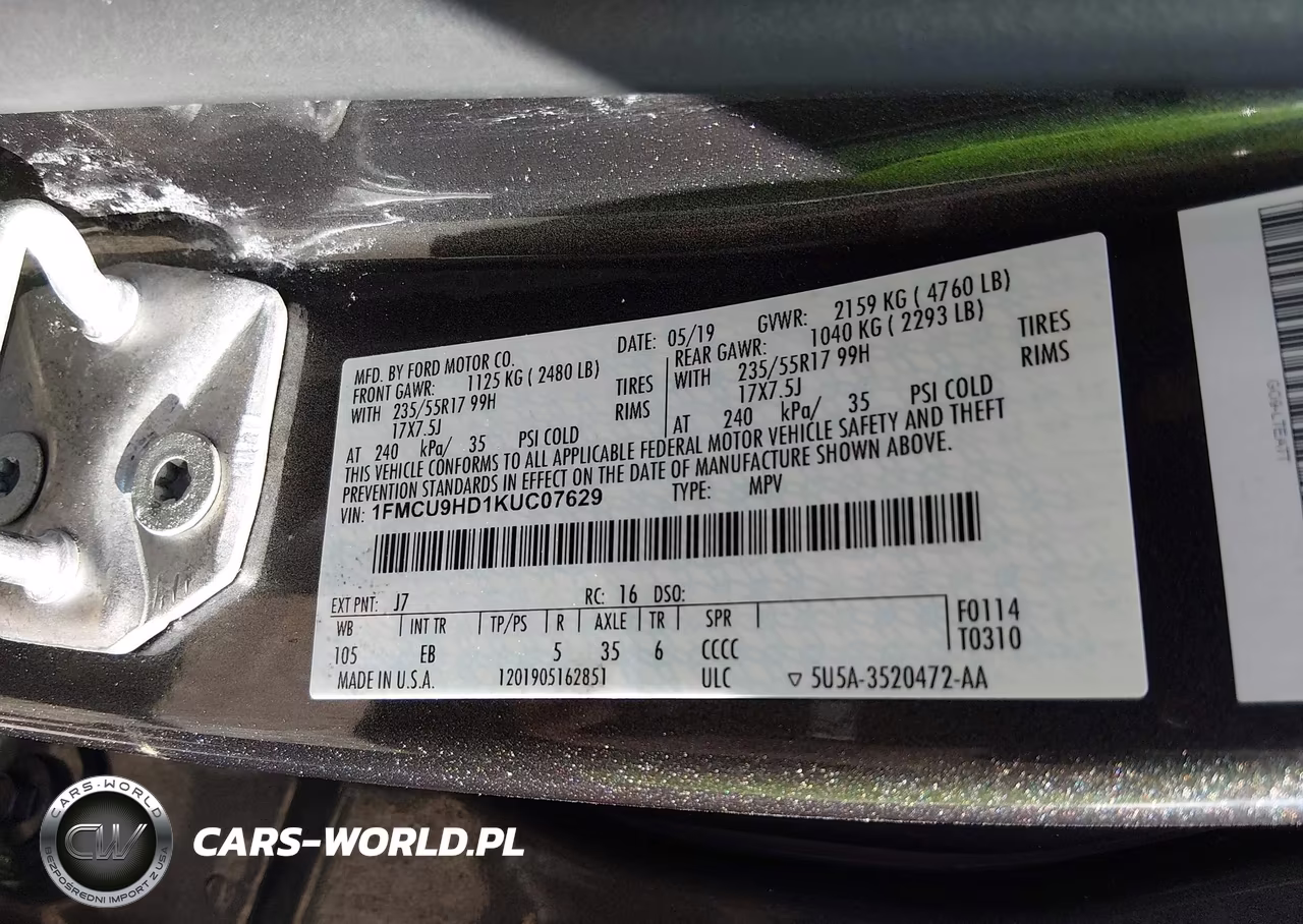 2019 Ford Escape Sel VIN:1FMCU9HD1KUC07629 - 9