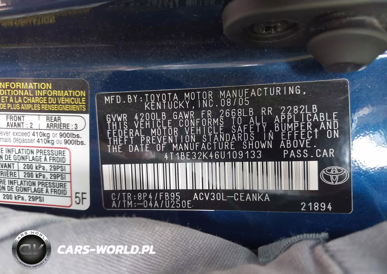 2006 Toyota Camry Le VIN:4T1BE32K46U109133 - 9