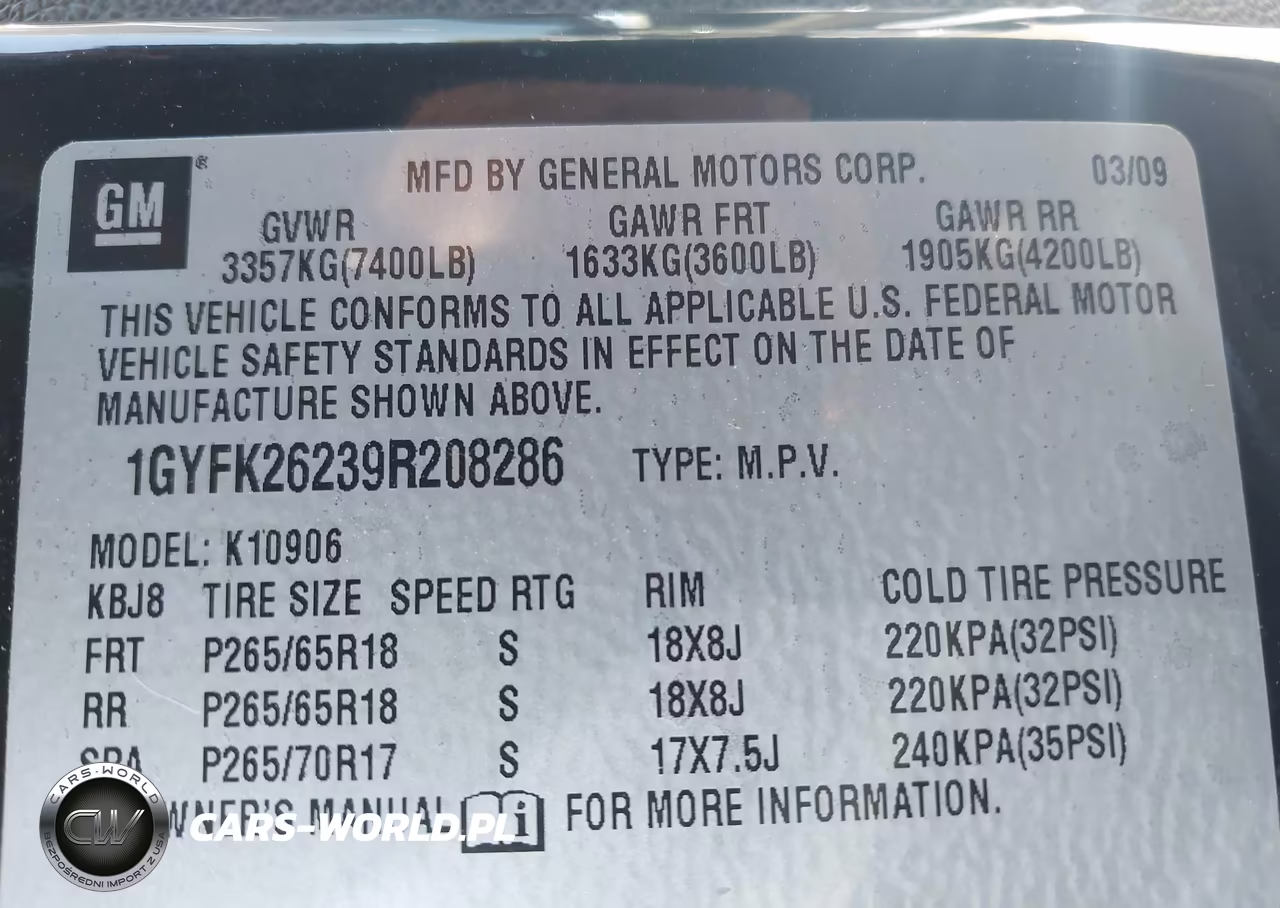 2009 Cadillac Escalade Esv Standard VIN:1GYFK26239R208286 - 9