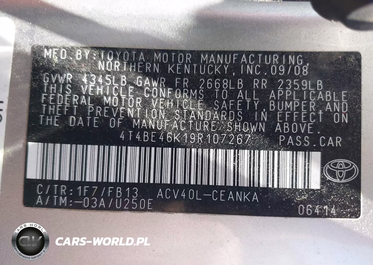 2009 Toyota Camry Le VIN:4T4BE46K19R107267 - 9