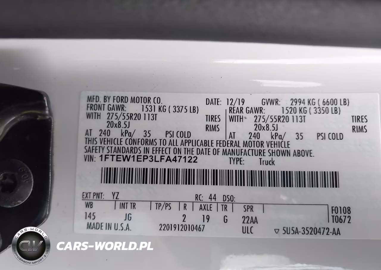2020 Ford F-150 Xl VIN:1FTEW1EP3LFA47122 - 9