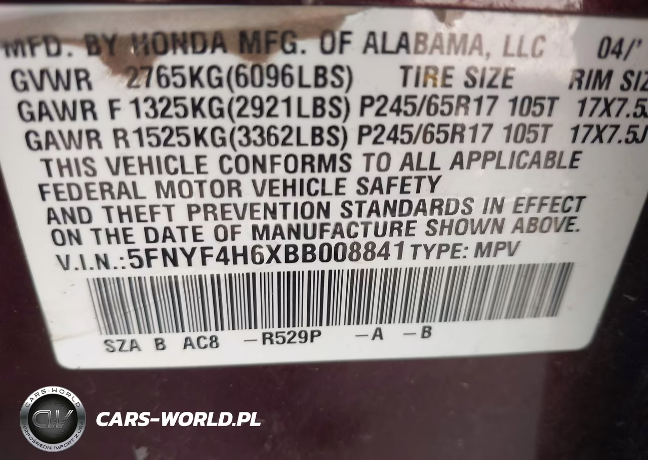 2011 Honda Pilot Ex-L VIN:5FNYF4H6XBB008841 - 9