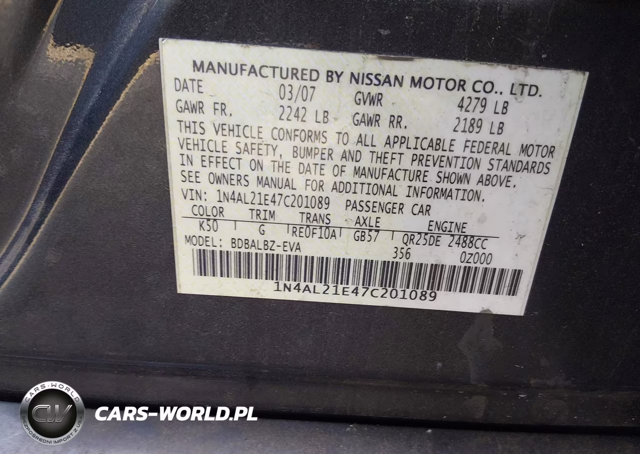 2007 Nissan Altima 2.5 S VIN:1N4AL21E47C201089 - 9