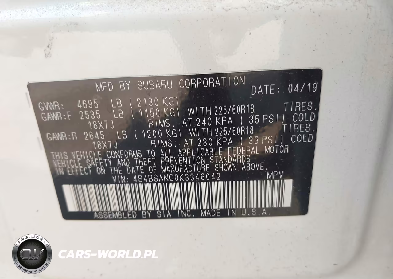 2019 Subaru Outback 2.5I Limited VIN:4S4BSANC0K3346042 - 9