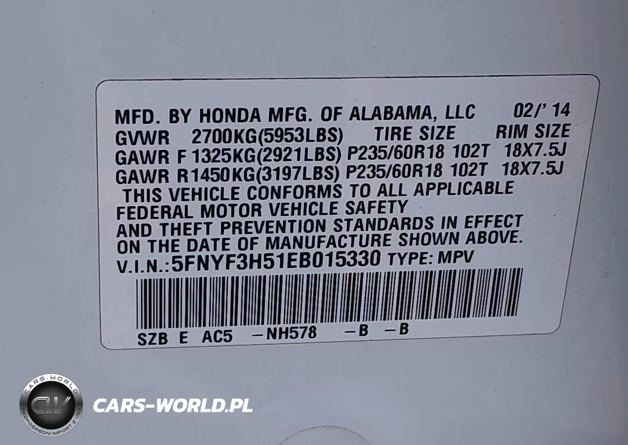 2014 Honda Pilot Ex-L VIN:5FNYF3H51EB015330 - 9