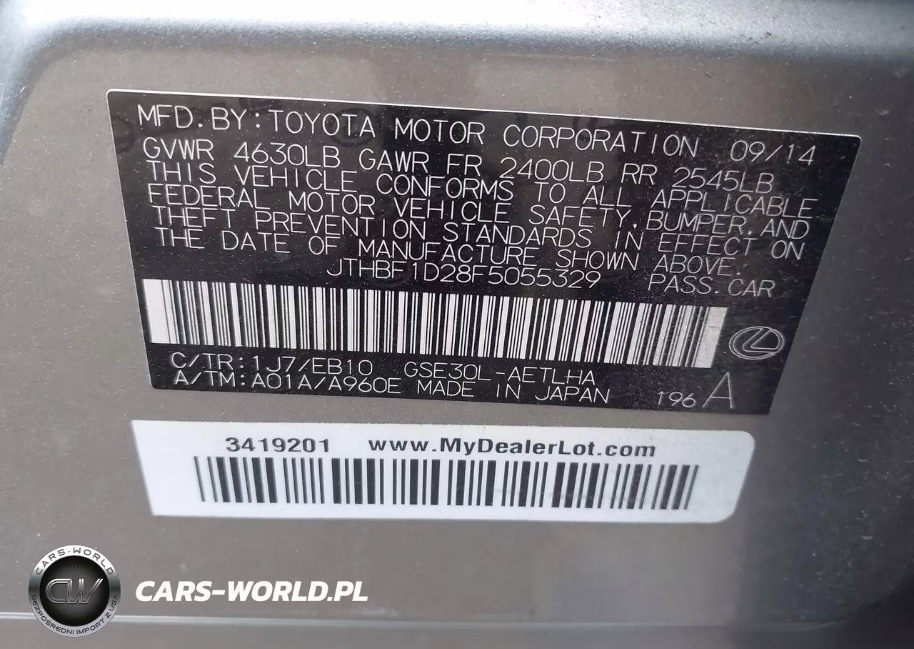 2015 Lexus Is 250 VIN:JTHBF1D28F5055329 - 9