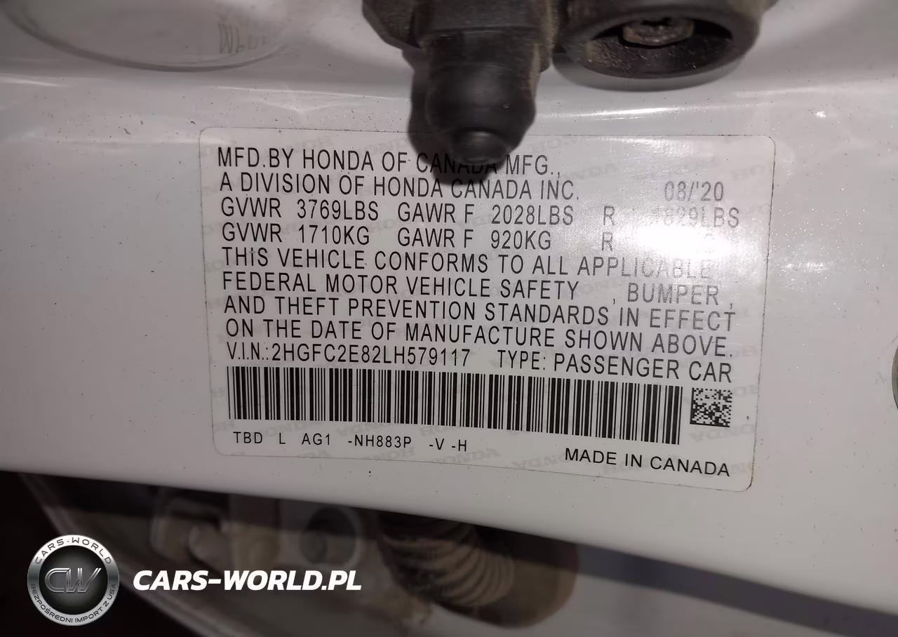 2020 Honda Civic Sport VIN:2HGFC2E82LH579117 - 9