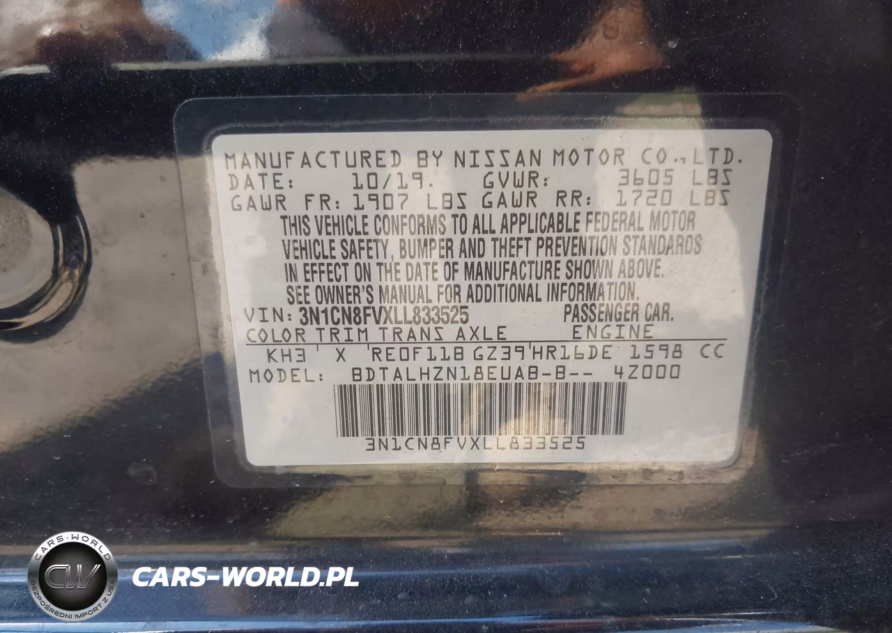 2020 Nissan Versa Sr Xtronic Cvt VIN:3N1CN8FVXLL833525 - 9