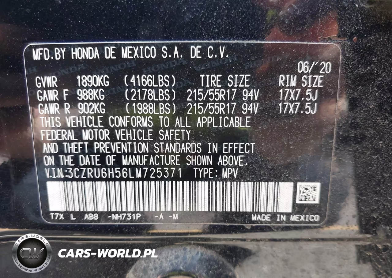 2020 Honda Hr-V Awd Ex VIN:3CZRU6H56LM725371 - 9