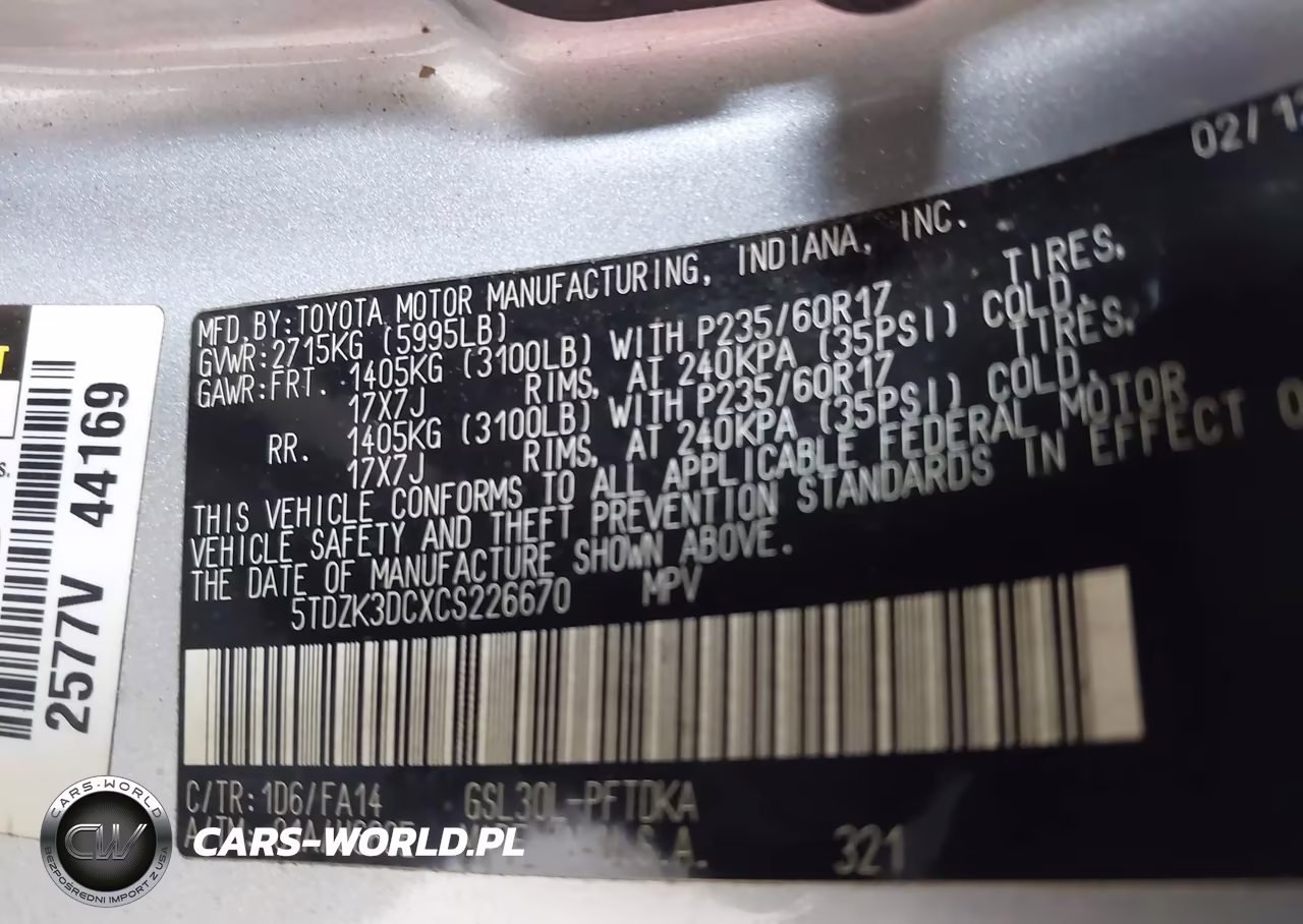 2012 Toyota Sienna Base V6 7 Passenger VIN:5TDZK3DCXCS226670 - 9