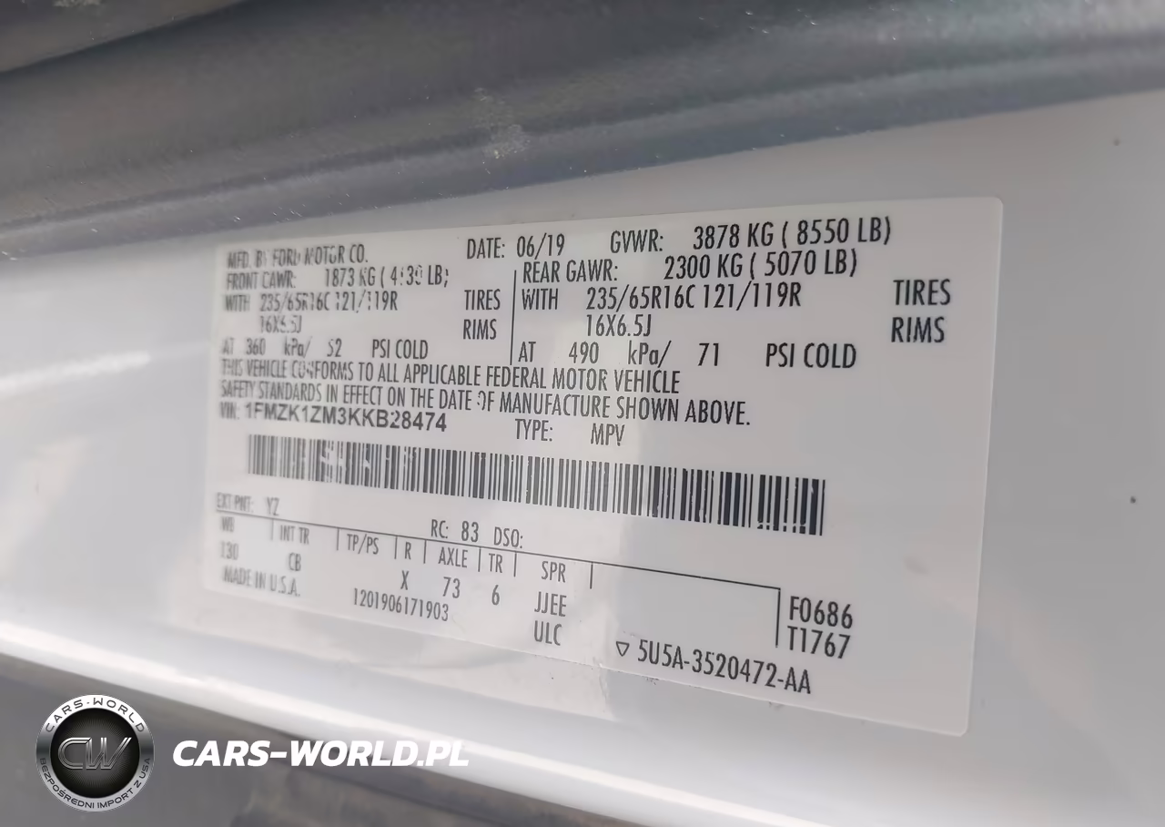 2019 Ford Transit-150 Xl VIN:1FMZK1ZM3KKB28474 - 9