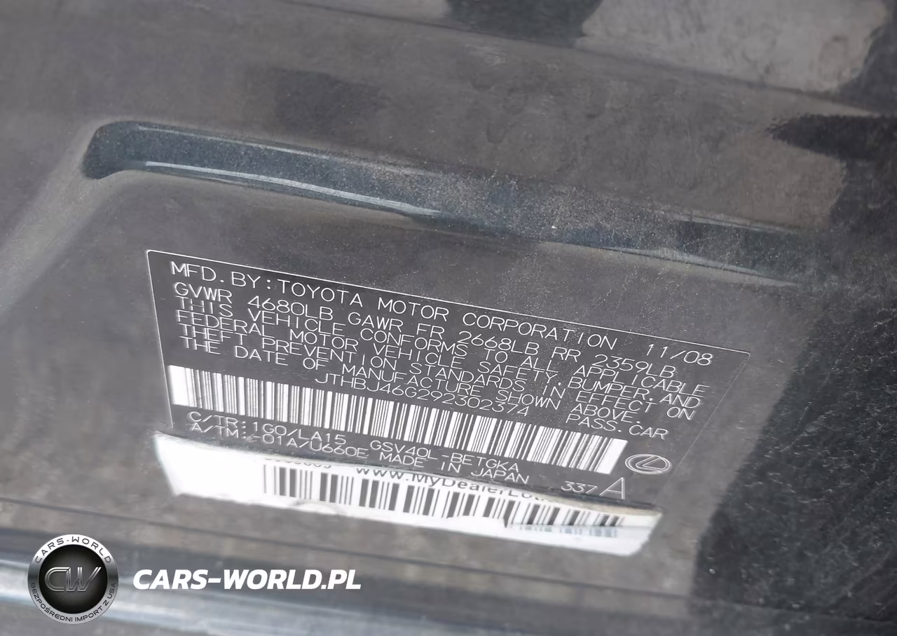 2009 Lexus Es 350 VIN:JTHBJ46G292302374 - 9