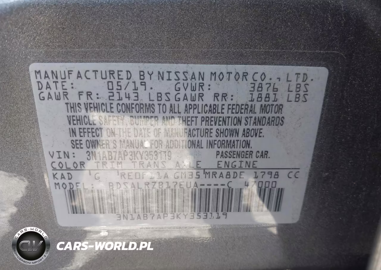 2019 Nissan Sentra Sr VIN:3N1AB7AP3KY353119 - 9