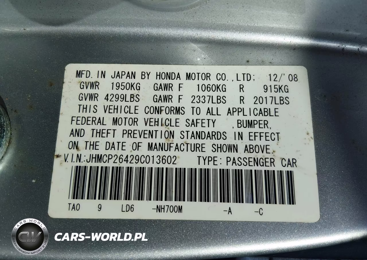 2009 Honda Accord 2.4 Lx-P VIN:JHMCP26429C013602 - 9