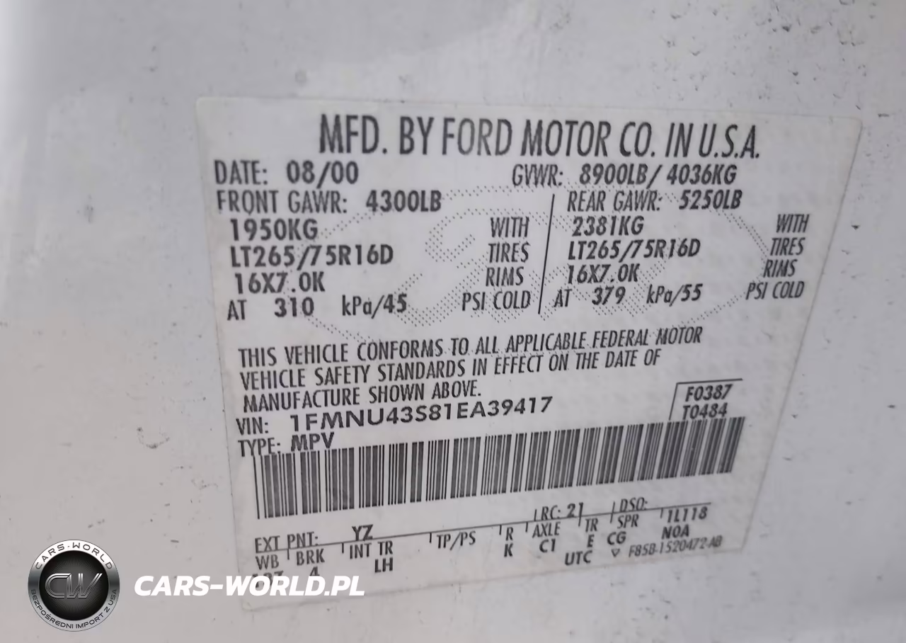 2001 Ford Excursion Limited VIN:1FMNU43S81EA39417 - 9