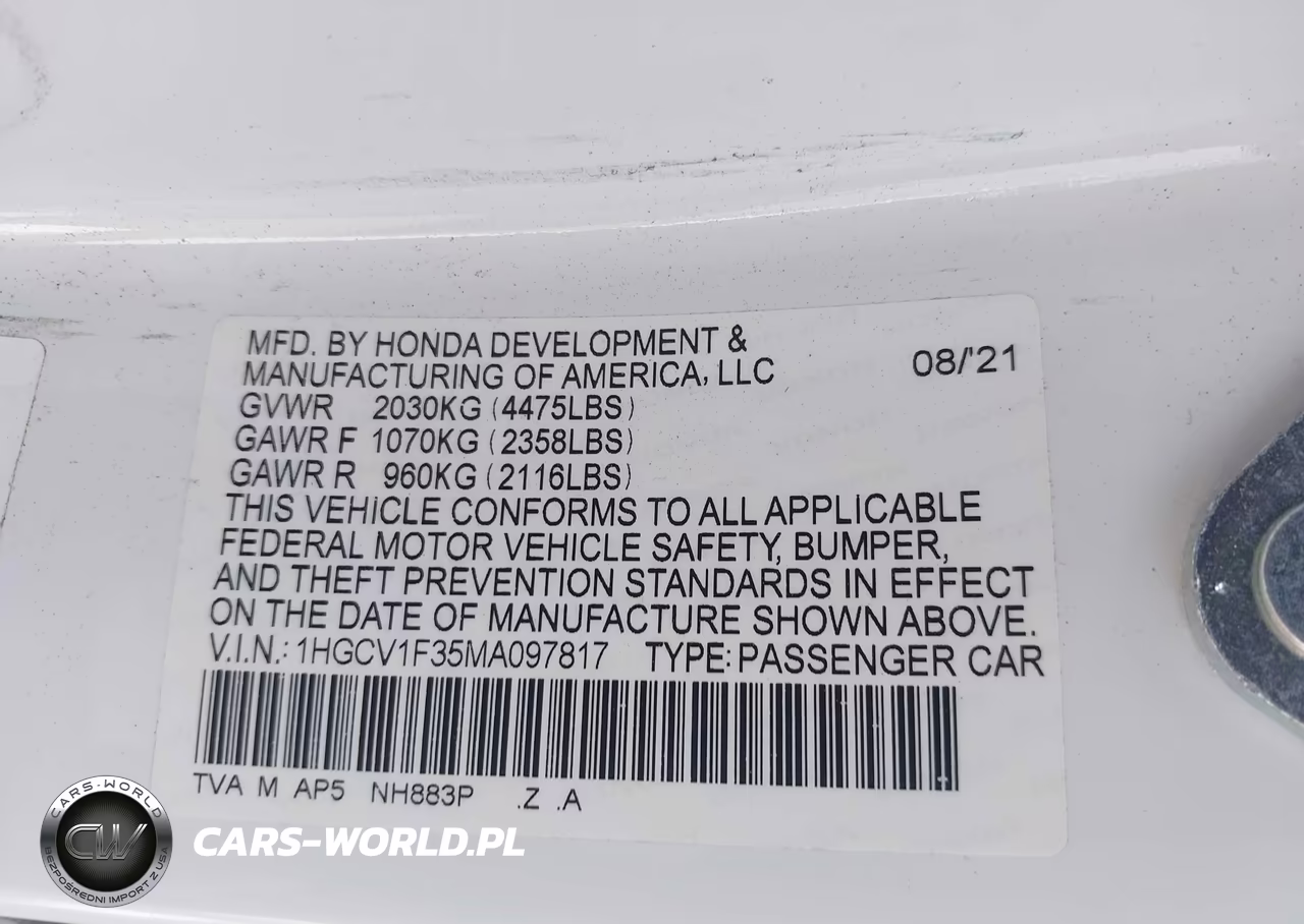 2021 Honda Accord Sport VIN:1HGCV1F35MA097817 - 9