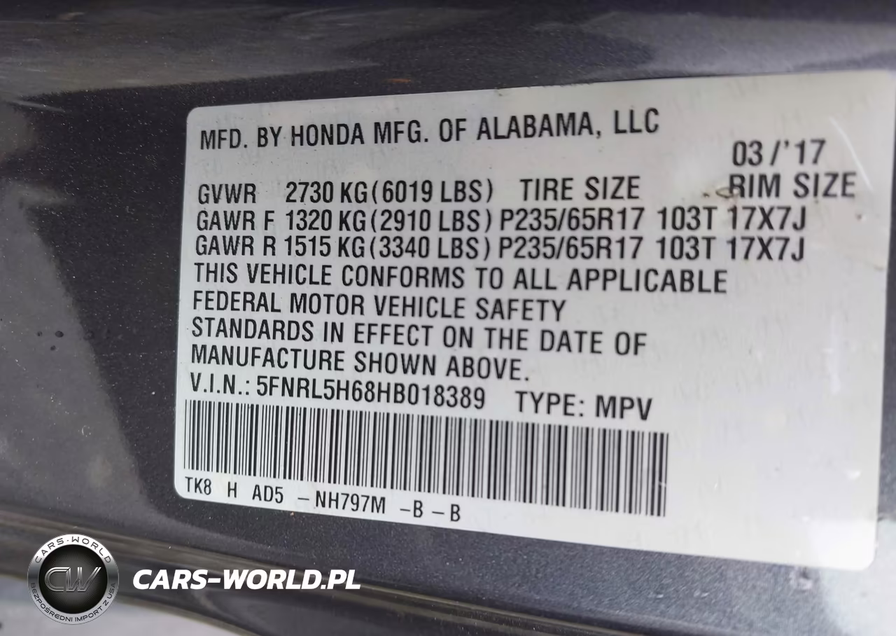 2017 Honda Odyssey Ex-L VIN:5FNRL5H68HB018389 - 9