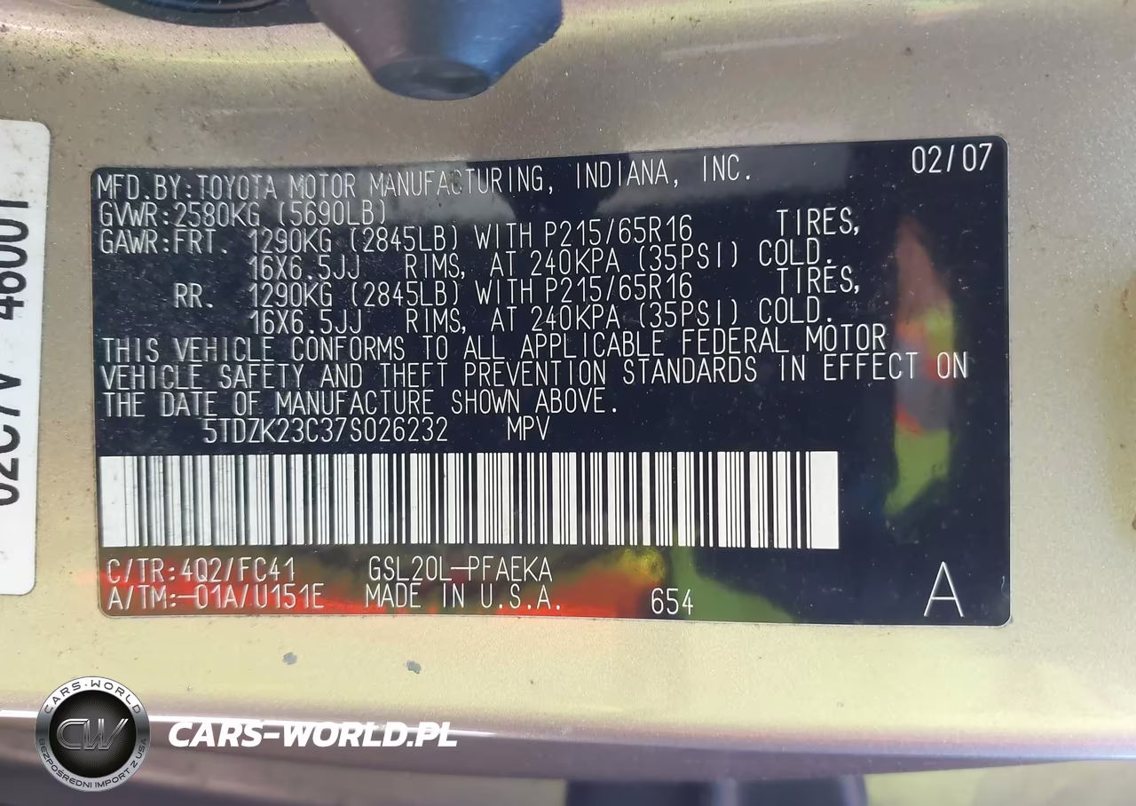 2007 Toyota Sienna Le VIN:5TDZK23C37S026232 - 9