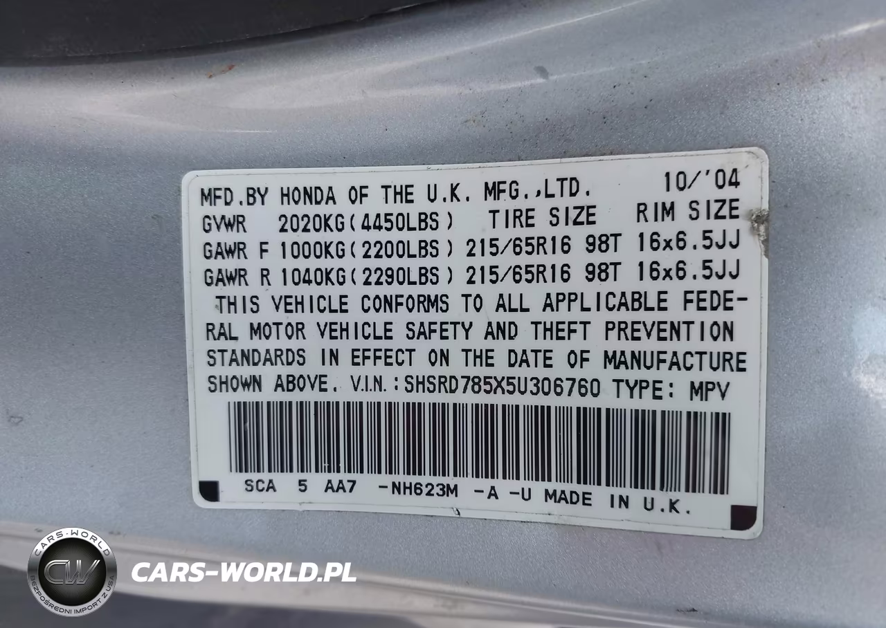 2005 Honda Cr-V Lx VIN:SHSRD785X5U306760 - 9